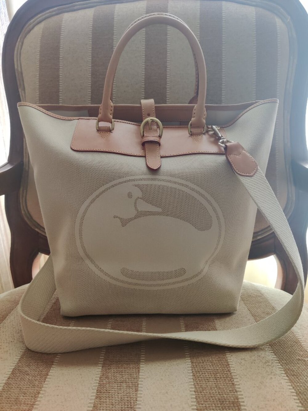 EUC Dooney & Bourke Canvas and Cowhide Leather Tote Bag Crossbody Strap VINTAGE